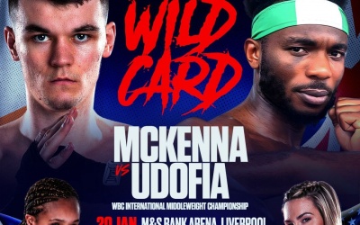 Aaron McKenna to defend WBC International middleweight title to Linus Udofia on Jonas-Mayer card boxrec fight time date tv channel undercard tickets M&S Bank Arena in Liverpool how watch boxxer sky sports