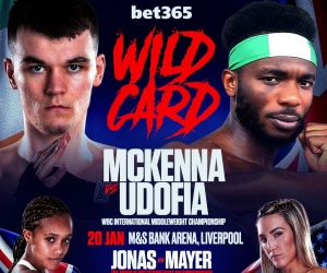 Aaron McKenna to defend WBC International middleweight title to Linus Udofia on Jonas-Mayer card boxrec fight time date tv channel undercard tickets M&S Bank Arena in Liverpool how watch boxxer sky sports
