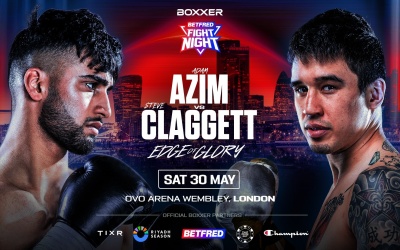 Adam Azim sensational against Steve Claggett boxrec wiki watch full fight highlights ben shalom trainer shane barry mcguigan slough next world rankings title