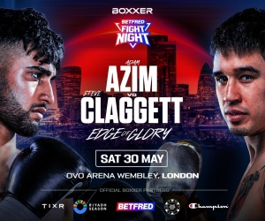 Adam Azim sensational against Steve Claggett boxrec wiki watch full fight highlights ben shalom trainer shane barry mcguigan slough next world rankings title