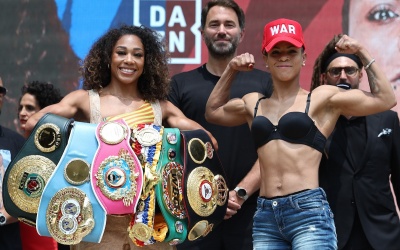 Alycia Baumgardner vs Christina Linardatou weigh in results running order and ringwalk times how to watch in the uk DAZN what time start bst gmt et detroit america saturday july 15 oddschecker before the bell