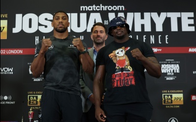 Anthony Joshua vs. Dillian Whyte 2 press conference quotes boxrec derrick james buddy mcgirt dazn alfie sharman o2 arena sold out tickets already where to buy