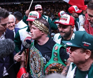 Saul 'Canelo' Alvarez defends undisputed super-middleweight crown against John Ryder fight highlights who won watch artur beterbiev bivol rematch golovkin london eddie hearn trainer tony sims cut knockdowns points boxrec