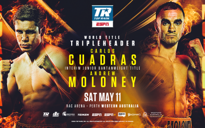 Carlos Cuadras vs Andrew Moloney world title fight added to Lomachenko-Kambosos Down Under show boxrec fight time date tv channel prime time top rank predictions