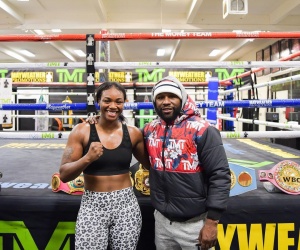 Trainer Gerald Tucker says Floyd Mayweather is 'fired up' for Dubai exhibition bout and provides prediction for Claressa Shields vs Ema Kozin interview who is he boxrec unbeaten pro boxer coach gym