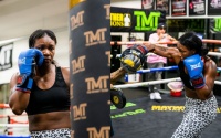 Claressa Shields boxrec discusses adding co-trainer Gerald Tucker to her team during media workout longtime coach John David Jackson promoter dmitriy salita ema kozin next fight how to watch sky sports boxxer ringwalks