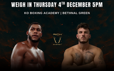 Michael Hunter vs Eli Frankham Thursday official weigh-in open to the public in London KO Boxing Academy gym 186-187 Bancroft Road Bethnal Green London E1 4ET rich energy william storey drink tickets player+ boxrec biba plus +