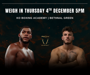Michael Hunter vs Eli Frankham Thursday official weigh-in open to the public in London KO Boxing Academy gym 186-187 Bancroft Road Bethnal Green London E1 4ET rich energy william storey drink tickets player+ boxrec biba plus +