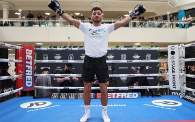 Welterweight prospect Cyrus Pattinson discusses WBA International title fight with Chris Jenkins during media workout boxrec fight time newcastle NXTGEN show matchroom boxing dazn