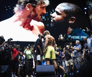 Floyd Mayweather vs Logan Paul official weigh-in results weights running order ringwalks what time start where how to watch badou jack Dervin Colina  Jarrett Hurd chad johnson