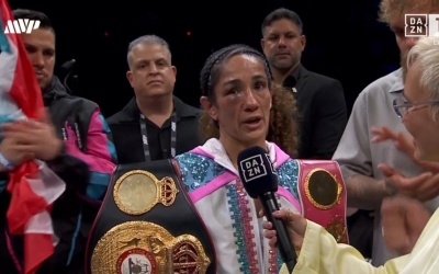 Amanda Serrano overcomes badly-swollen right eye to retain belts against game Reina Tellez in Puerto Rico boxrec wiki watch full fight highlights katie taylor next jake paul mvp