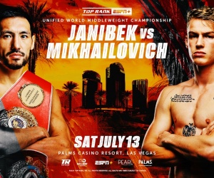 Janibek “Qazaq Style” Alimkhanuly defends world titles to unbeaten contender in July Andrei Mikhailovich wiki boxrec fight highlights oddschecker titckets top rank tv channel espn