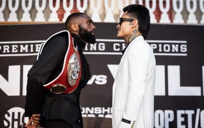 Jaron “Boots” Ennis and Roiman Villa went face-to-face at the final press conference fight time date tv channel undercard what time start oddschecker boxrec