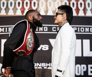 Jaron “Boots” Ennis and Roiman Villa went face-to-face at the final press conference fight time date tv channel undercard what time start oddschecker boxrec
