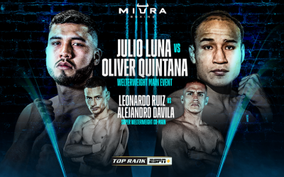 Julio Luna vs Oliver Quintana welterweight battle headlines ESPN+ show on August 31 boxrec how to watch tv channel number oddschecker predctions resultsringwalks main event