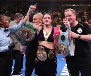 watch Katie Taylor vacates WBO lightweight title undisputed trilogy chantelle cameron boxrec fight time date tv channel undercard irish ireland tapology interview why vacated belt