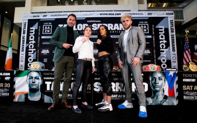 Katie Taylor and Amanda Serrano will be first ever female headliners in Madison Square Garden's 140-year history who wins and why presser tickets buy online live stream links DAZN boxrec wiki