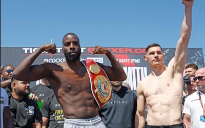 Lawrence Okolie vs Chris Billam-Smith weights running order ringwalk times Sam Eggington weigh-in results Joe Pigford Kariss Artingstall Jade Taylor Lee Cutler Michael McKinson Isaac Chamberlain Mace Ruegg Lewis Edmonson tommy welch razor ali boxrec