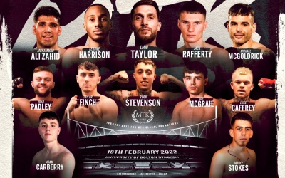 MTK Global unveil action-packed event in Bolton february 18 2022 johnney roye featuring Liam Taylor and Jack Rafferty boxrec tickets how to watch ifl tv