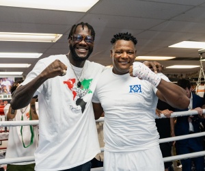 Luis “King Kong” Ortiz joined by Deontay Wilder during media workout andy ruiz jr fight predictions oddschecker tale of the tape