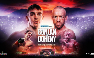 Michael Conlan (boxrec “absolutely delighted” with his interim WBA featherweight world title points win over TJ Doheny in Belfast’s Falls Park