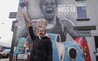 boxxer shalom Natasha Jonas street mural unveiled in Liverpool Toxteth just streets away from her childhood home joe gallagher miss gb boxrec female two weight world champion Mikaela Mayer america fight title who wins watch