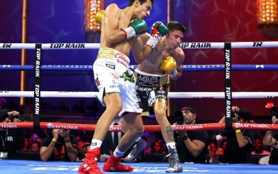 The Divine One: WBO World featherweight champion Rafael Espinoza stops Sergio Chirino boxrec watch full fight highlights results reports champions