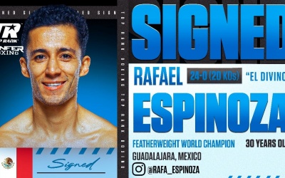 WBO world featherweight champion Rafael Espinoza signs with Top Rank Bob Arum signs word champ Rafael Espinoza and says: "He has all the tools to become one of the great Mexican champions of his era" boxrex