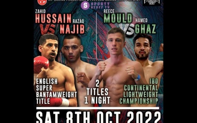 VIP team up with SportyStuffTV to broadcast double title bill Reece Mould vs Hamed Ghaz Zahid Hussain Razaq Najib IBO Continental Lightweight how to watch what time start boxrec