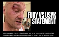 Tyson Fury official statement cut in sparring training wearing a headguard open eye otto wallin ducking oleksandr usyk what happened footage cancelled fight is off boxrec