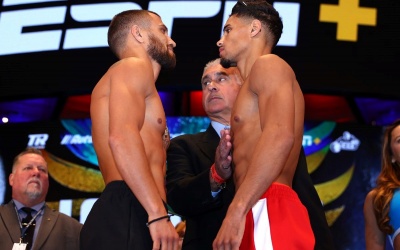 Vasiliy Lomachenko vs Jamaine Ortiz weigh-in results weights nabf title boxrec how to watch in the uk live stream links espn download app pt gmt et bst