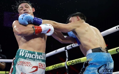 Angelo Leo captures IBF featherweight world title with stunning one-punch KO against Venado Lopez boxrec watch full fight highlights knockout left hook clip wiki