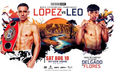 Luis Alberto Lopez vs Angelo Leo IBF featherweight world title clash set for August 10 boxrec wiki interviews how to watch bob arum top rank espn conlan ko knockout oddschecker